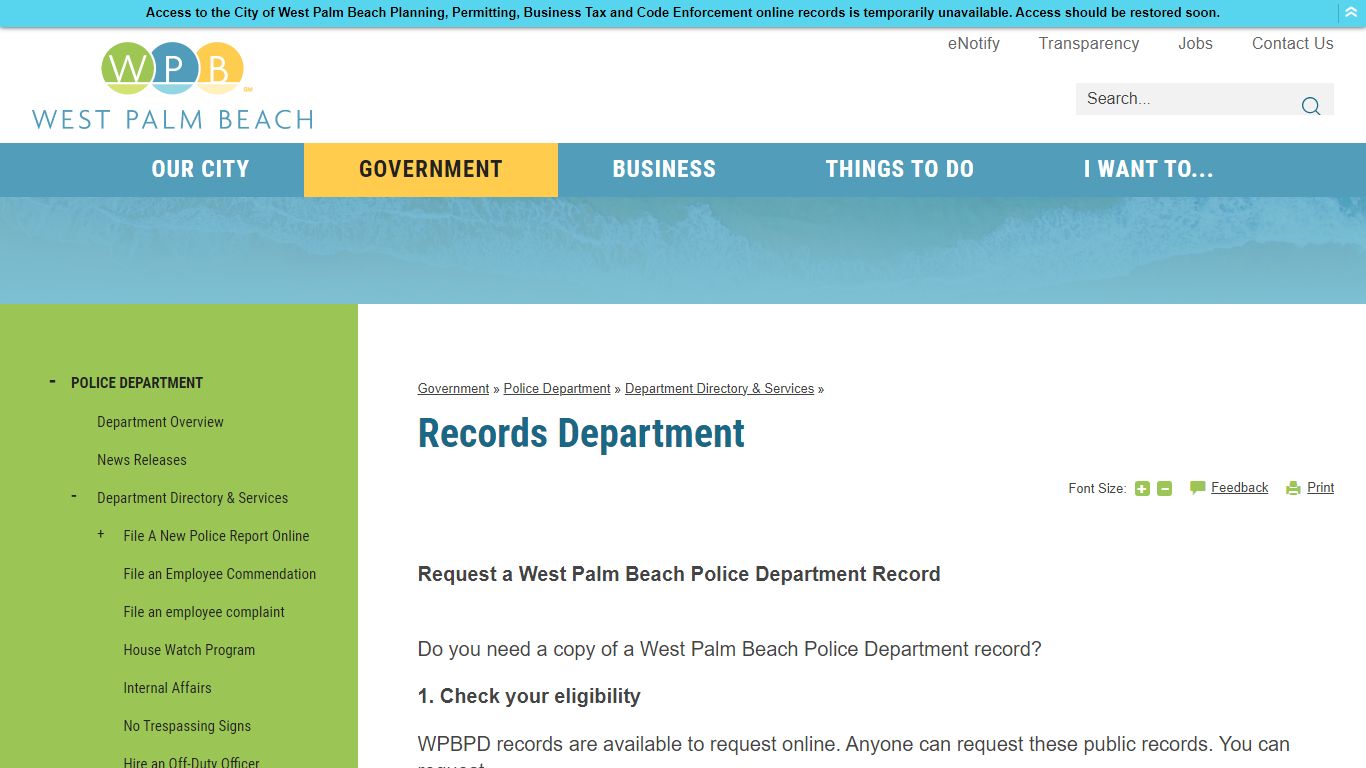 Records Department | West Palm Beach, FL
