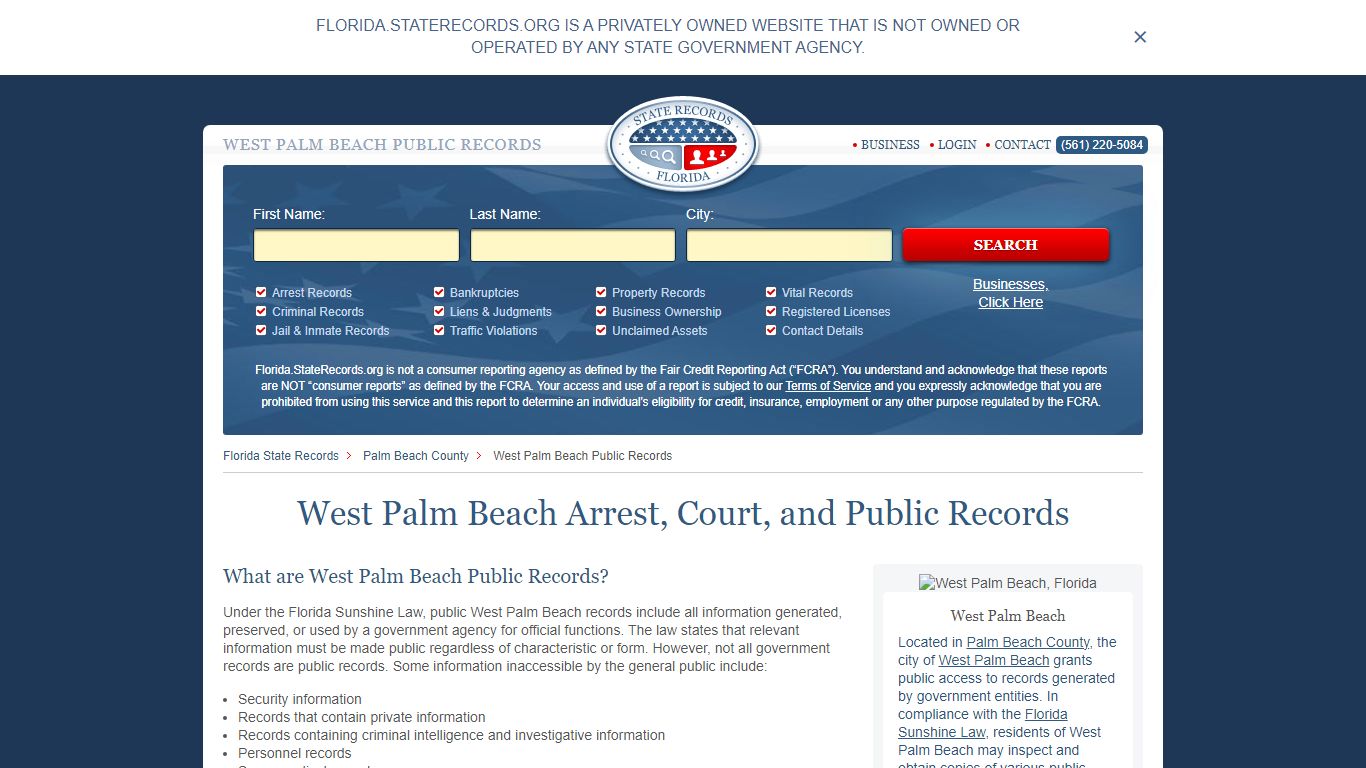 West Palm Beach Arrest, Court, and Public Records